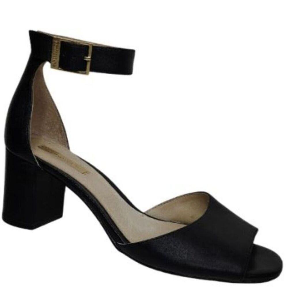 Louise et Cie Karisa Black Leather Ankle Strap Open Toe Block Heel Size 7M